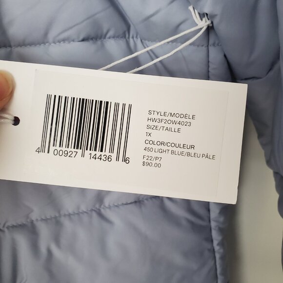 Women's Plus Size Light Hooded Puffer Jacket Lt. Blue Zip Up Pockets Spring - Picture 7 of 10